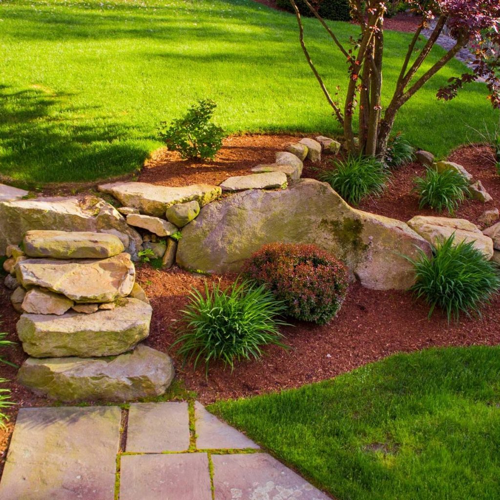 Well cared for lawn with beautiful pathway Greenwood Lawn Care Bend Oregon