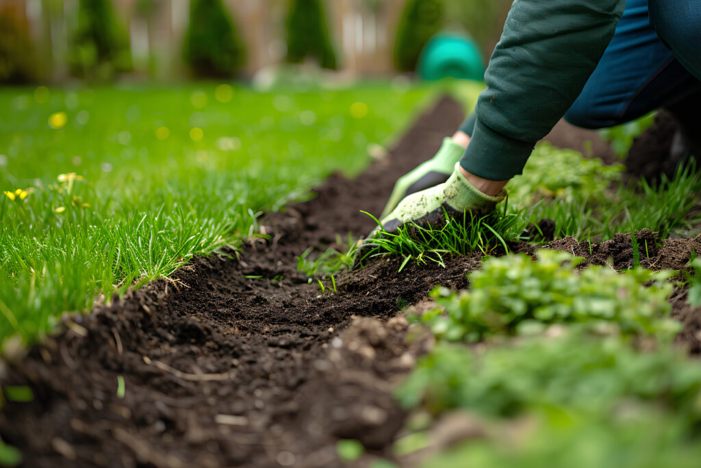 Cleaning the edge of a lawn by hand. Greenwood Lawn Care Bend Oregon